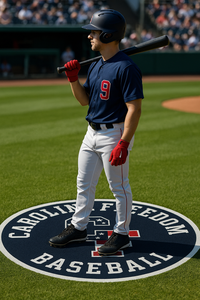 Thumbnail for Baseball player standing on a custom navy blue on-deck circle with 