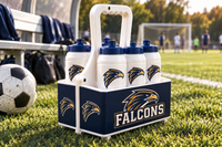 Thumbnail for Illustrative Falcons carrier with matching custom bottles on a soccer sideline, showing two matching end logos. Bottles sold separately.