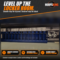 Thumbnail for Gray and black West Geauga wall graphics with paw prints and a Wolverines mascot above blue lockers in a locker room