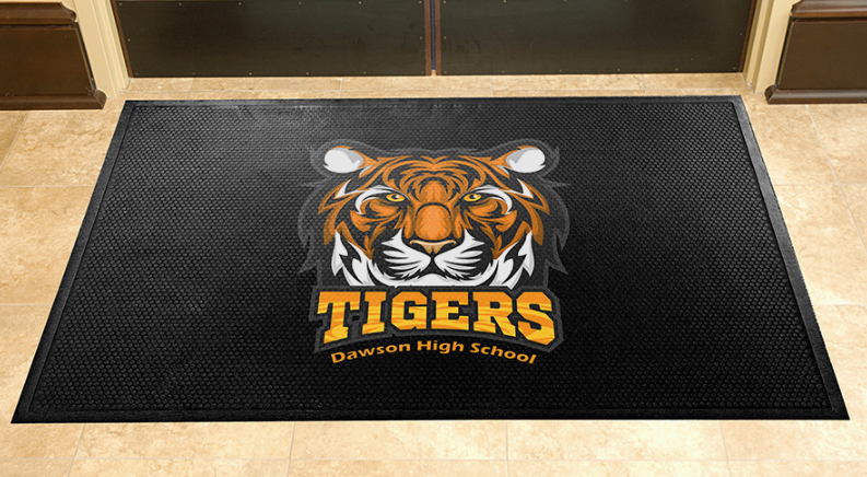 Custom logo door mat made from rubber at school gymnasium