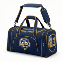 Thumbnail for Navy duffle bag with gold trim, 