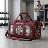 Thumbnail for Maroon duffle bag with 