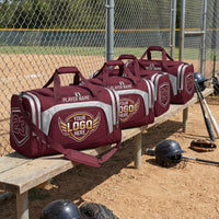 Thumbnail for Maroon and silver duffle bags with 
