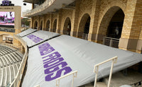 Thumbnail for Custom printed stadium seat covers in purple and gray featuring TCU Horned Frogs branding on bleacher sections