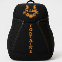 Thumbnail for Black custom team backpack with an orange STALLIONS crest and the player name Fontaine