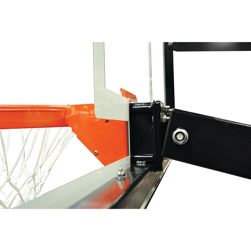 Basketball System - Titan Adjustable Series (5 in.x 5 in. Pole with 3 ft. Offset) - 60 in. Tempered Glass Backboard, Playground Goal, and Edge/Protector Padding