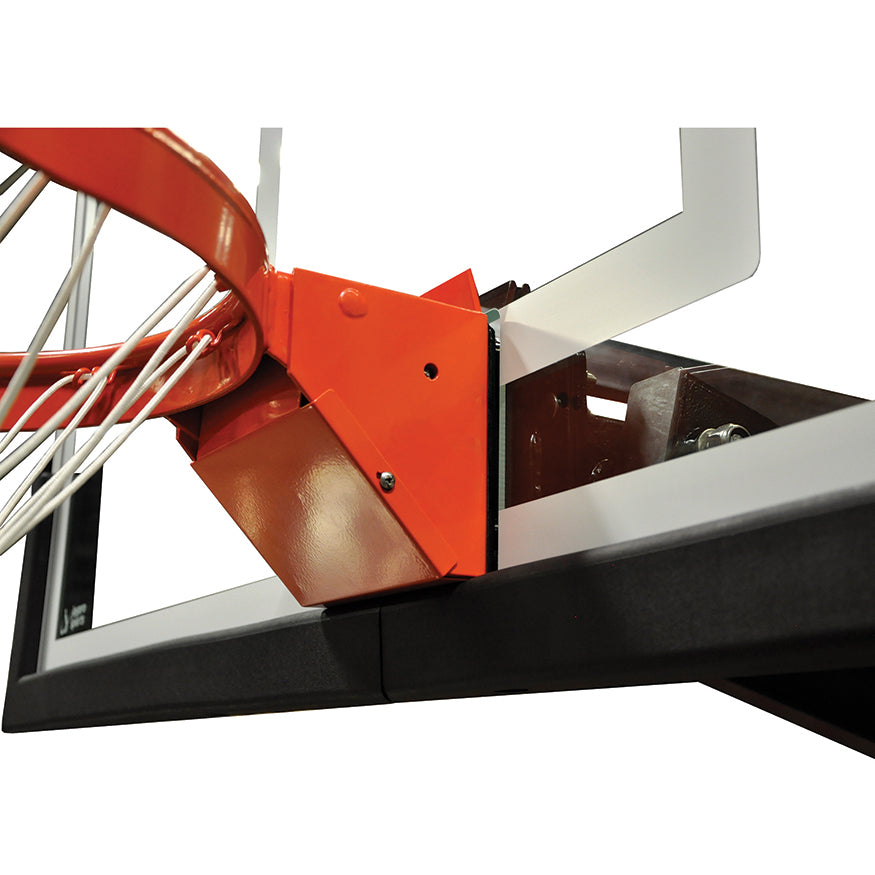 Basketball System - Titan Adjustable Series (5 in.x 5 in. Pole with 3 ft. Offset) - 60 in. Tempered Glass Backboard, Playground Goal, and Edge/Protector Padding