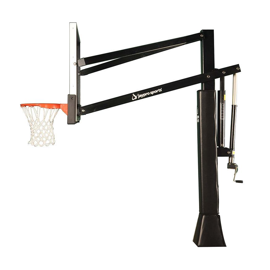 Basketball System - Titan Adjustable Series (6 in.x 6 in. Pole with 4 ft. Offset) - 72 in. Tempered Glass Backboard, Playground Goal, and Edge/Protector Padding