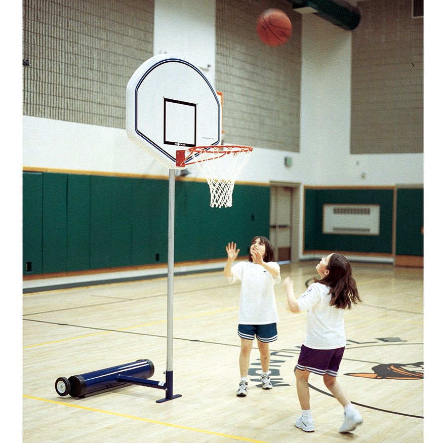 Basketball - 7 ft.H Elementary Backboard Adapter - (35 in.) Graphite Fan Backboard, Economy Single Rim Goal