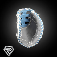 Thumbnail for Gray fastpitch softball 1st base mitt with light blue webbing and white laces, on a dark background.