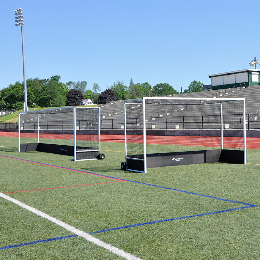 Field Hockey Goal Package (2 in. x 2 in. Square Aluminum with Bottom Boards) - Official (7 ft.H x 12 ft.W x 4 ft.D) - NFHS, NCAA, FIH Compliant