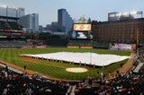FieldSaver full infield baseball tarp deployed on the field at Camden Yards in Baltimore