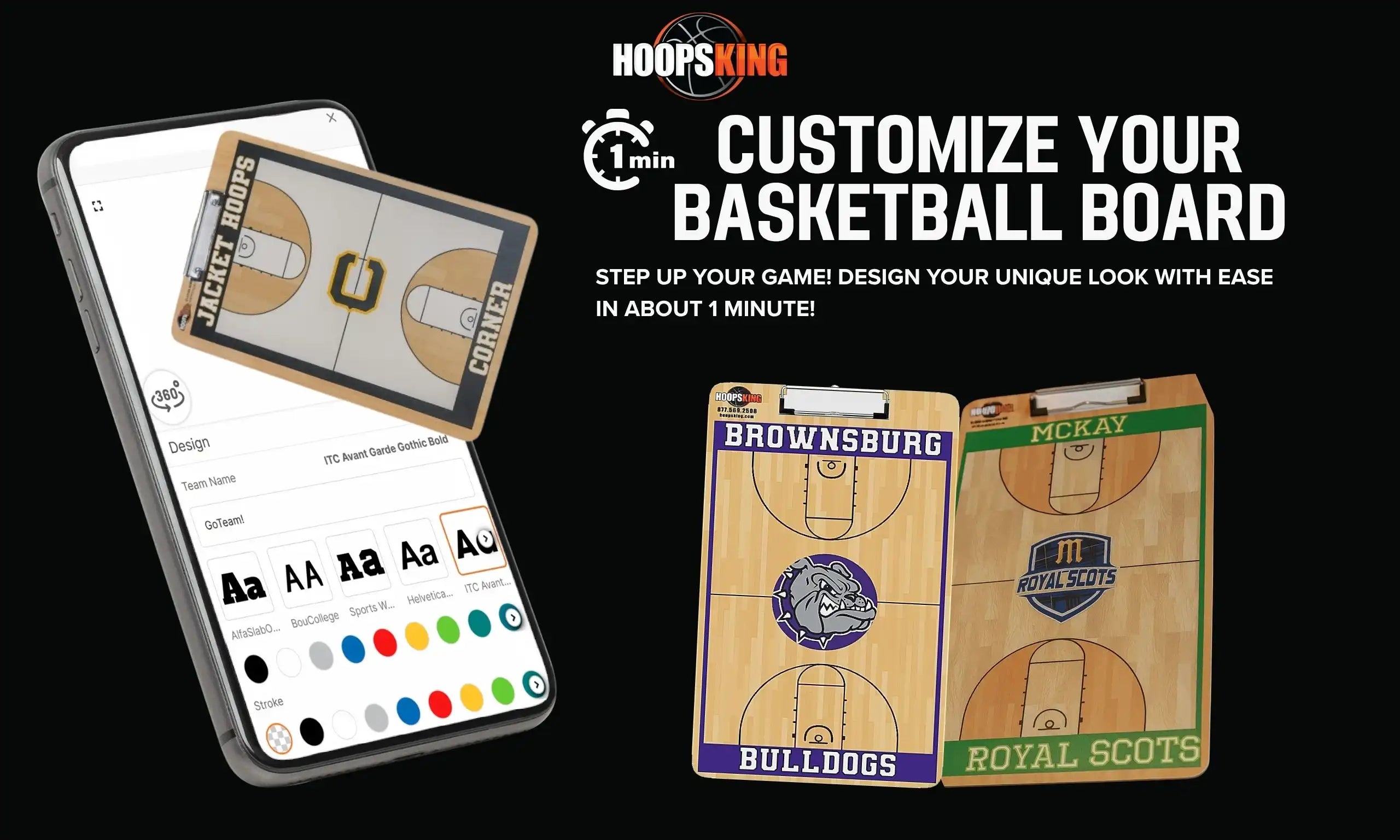 Customize your basketball dry erase board clipboard whiteboard with team name, logo, and color options