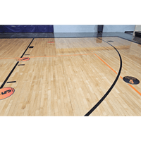 Thumbnail for Basketball court with orange and black numbered spot markers on the floor.