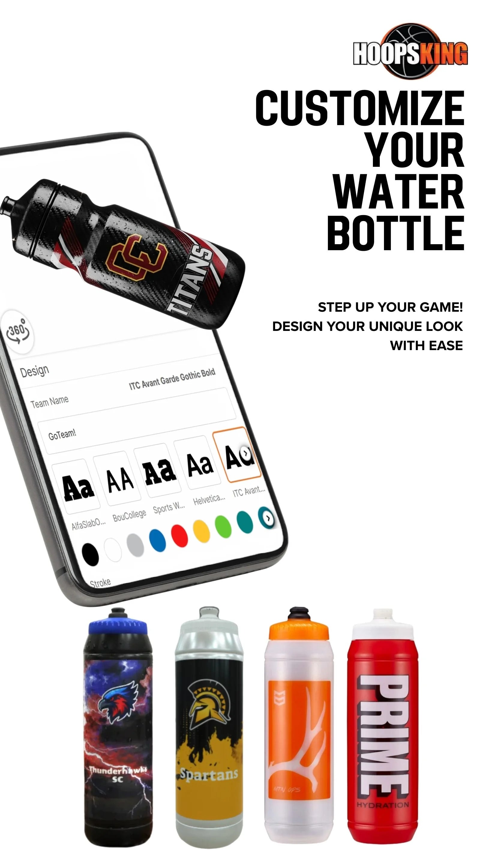 Hoopsking custom 32oz water bottle for athletes and coaches