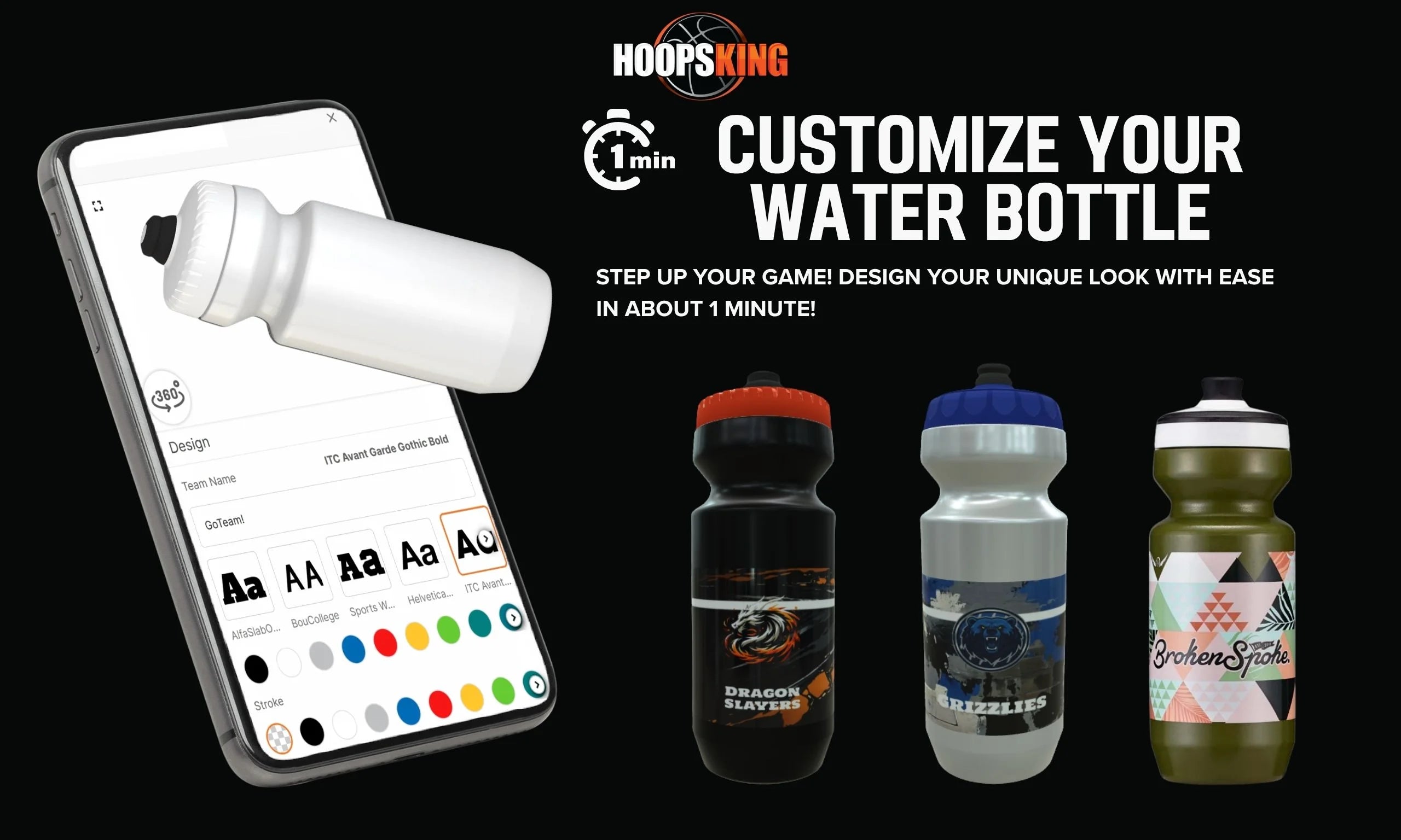 Hoopsking custom 32oz water bottle for athletes and coaches