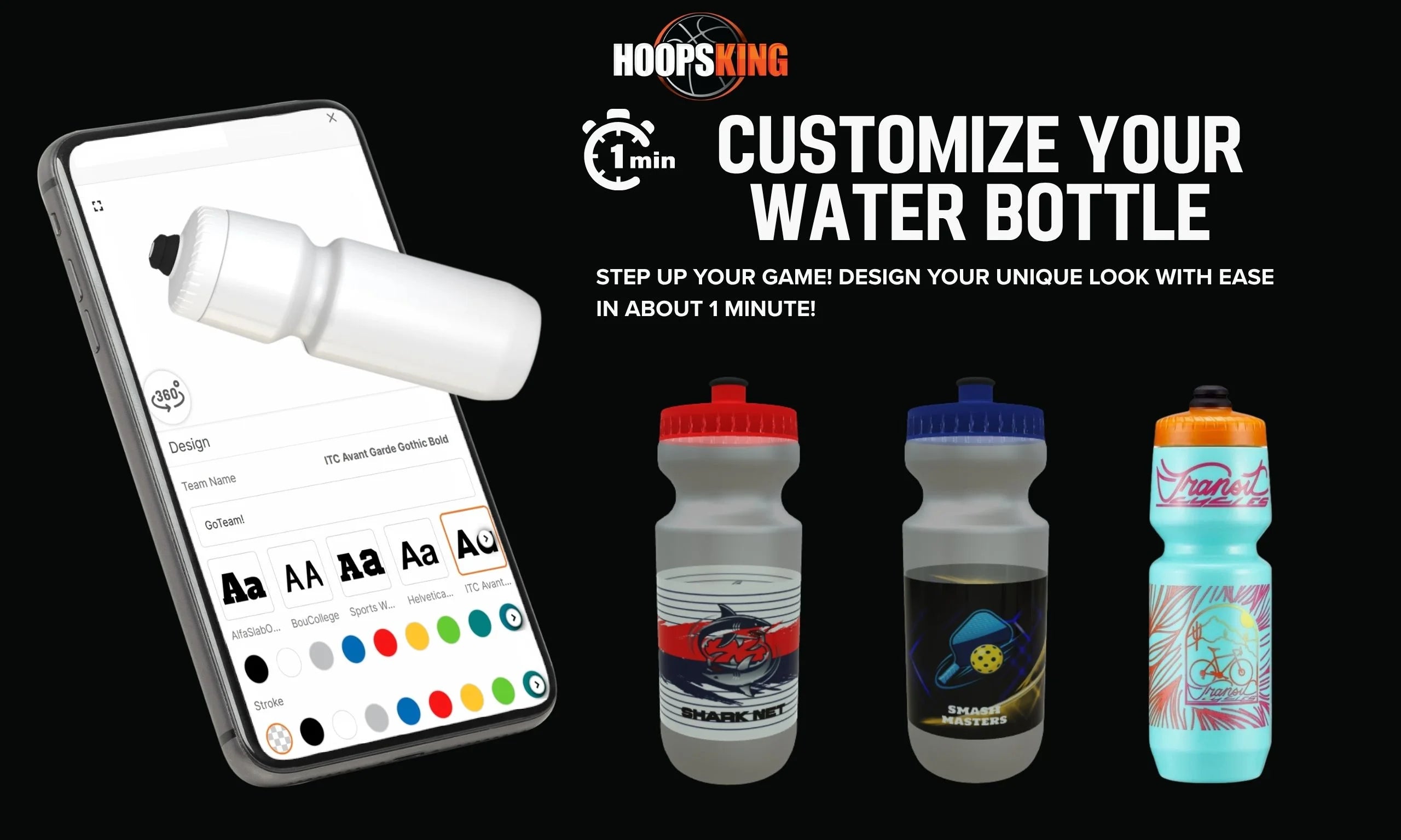 Hoopsking custom 32oz water bottle for athletes and coaches