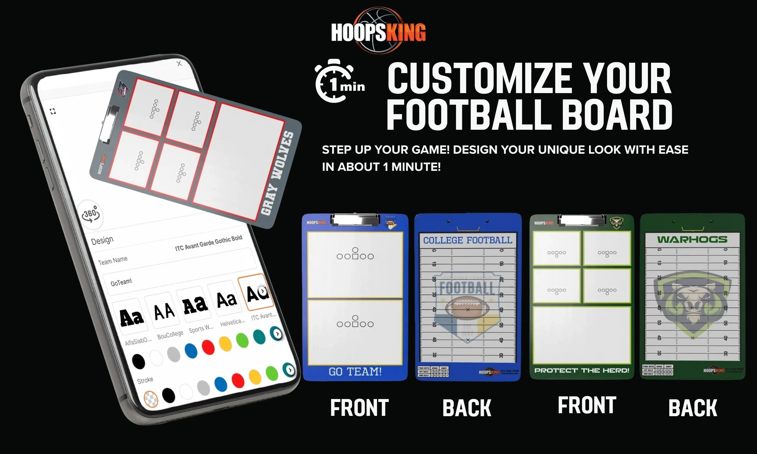 How to customize your custom football dry erase board clipboard whiteboard with team name, colors, and logo options