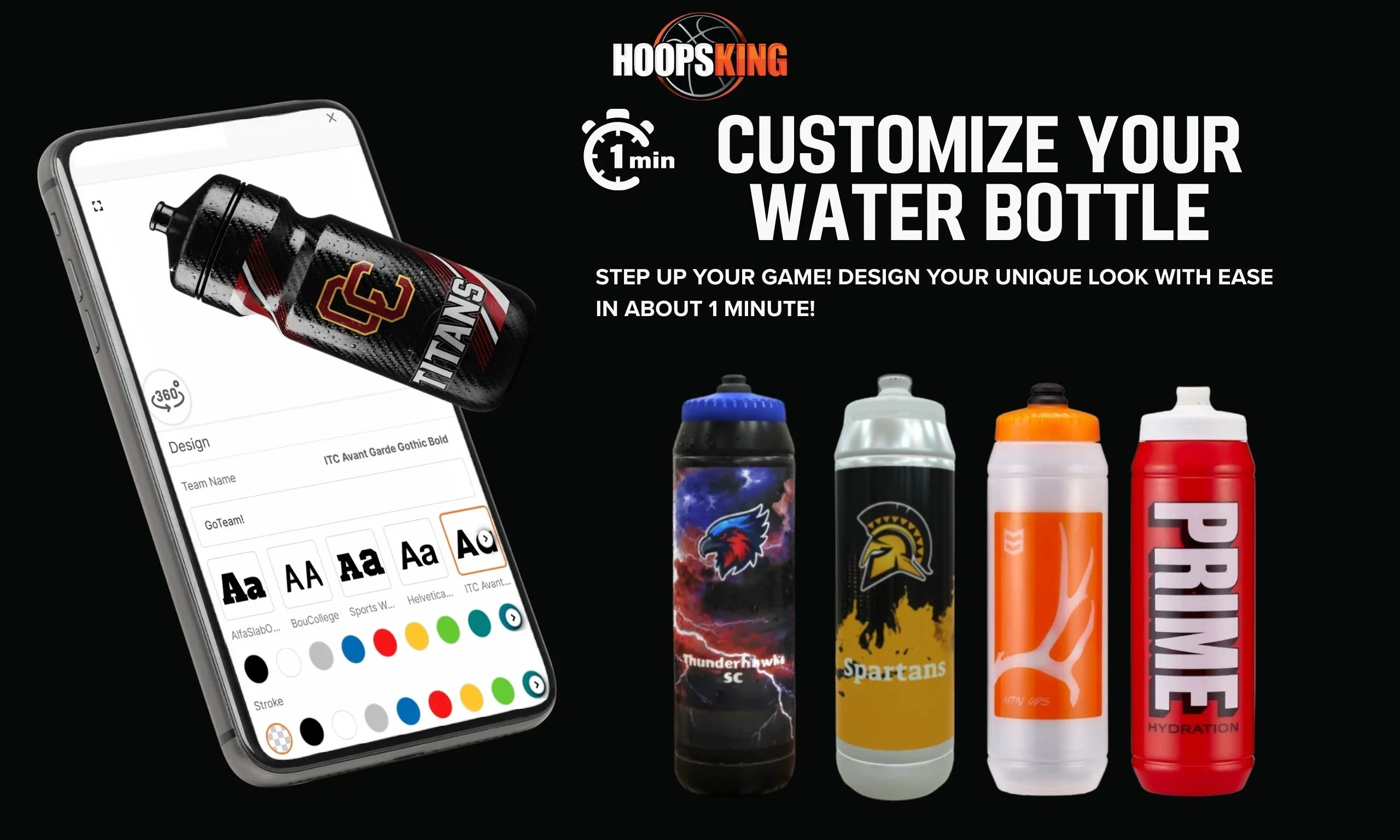 Hoopsking custom 32oz water bottle for athletes and coaches