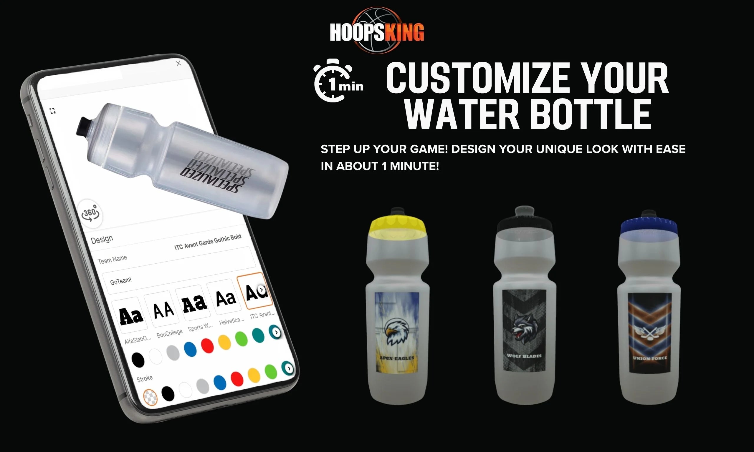 Hoopsking custom 32oz water bottle for athletes and coaches
