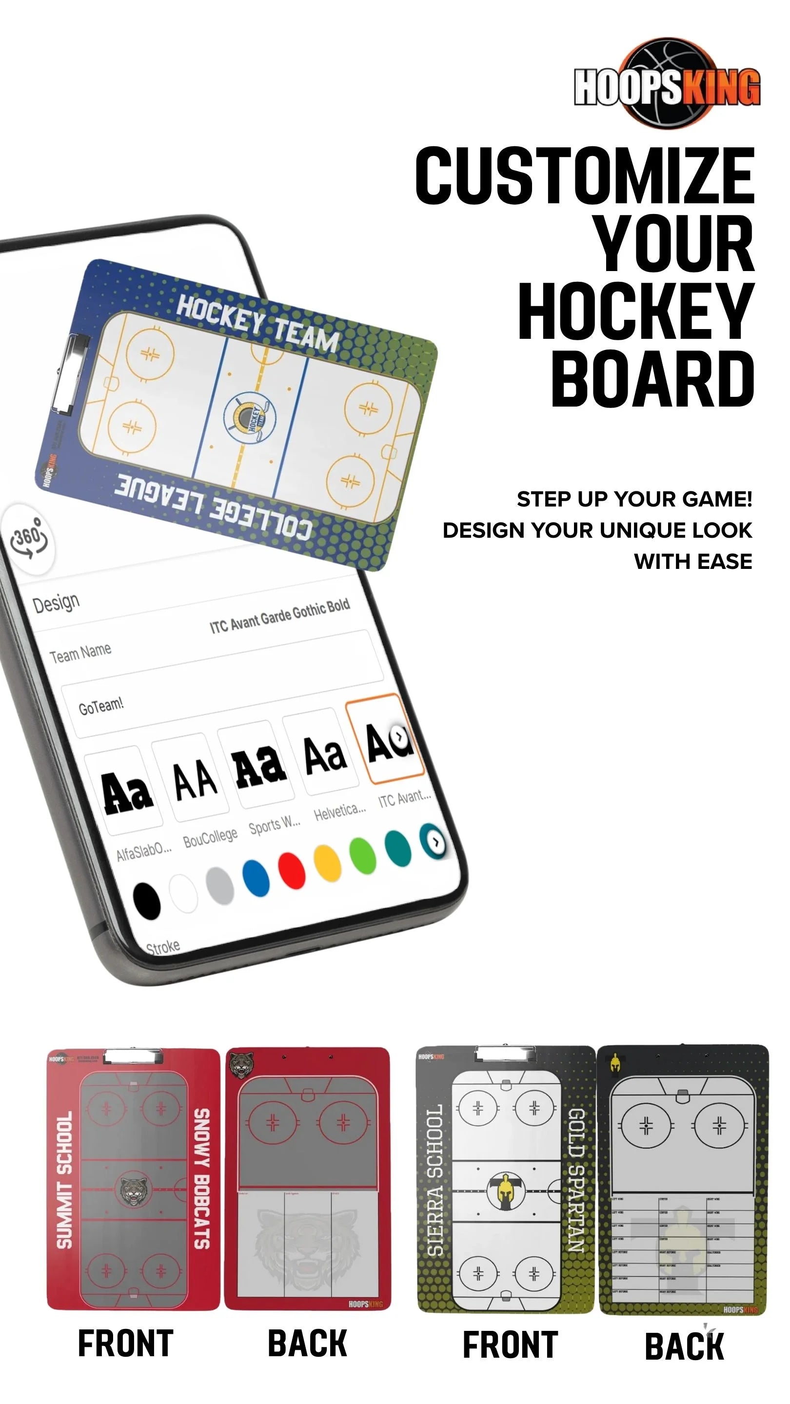 Customize your hockey dry erase board clipboard whiteboard with team name, colors, and logo options