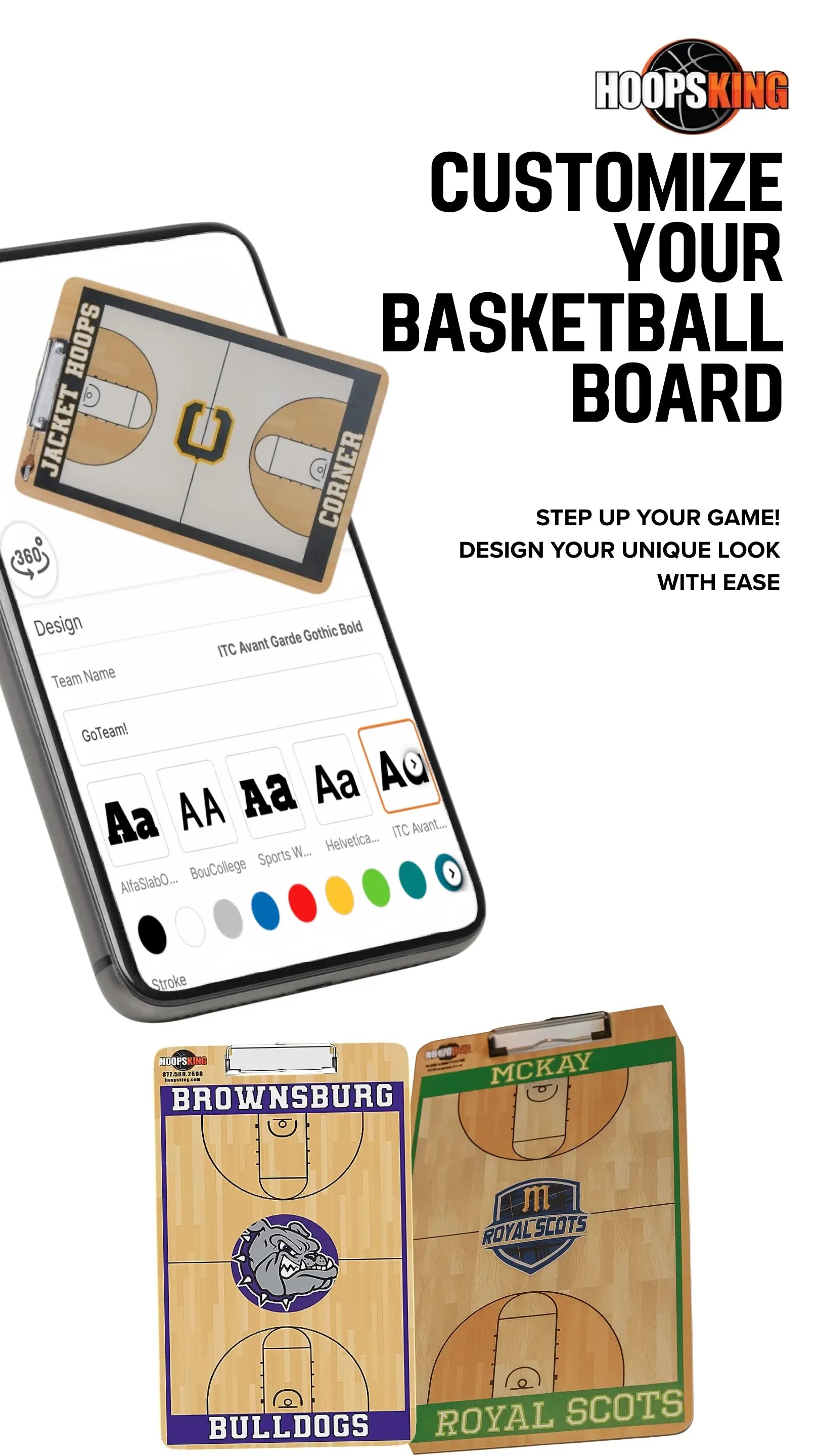 Customize your basketball dry erase board clipboard whiteboard with team name, logo, and color options