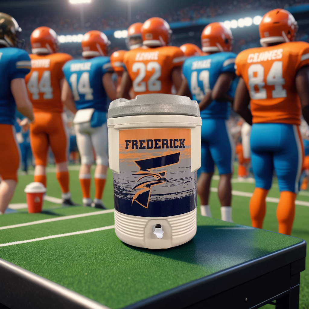 5-gallon cooler with custom graphics, perfect for showcasing your brand or team.
