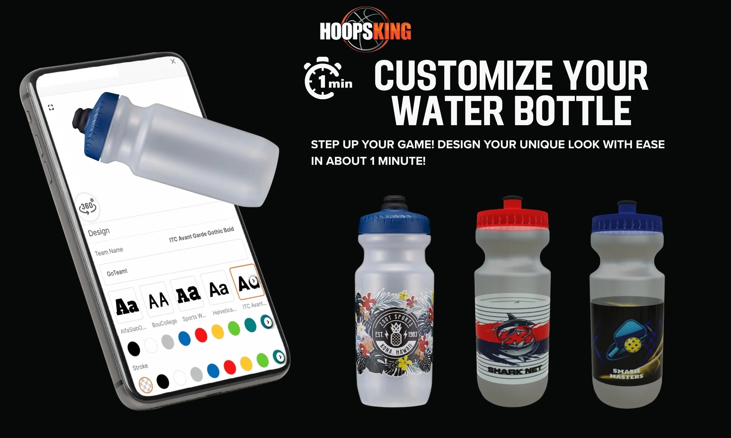 Hoopsking custom 32oz water bottle for athletes and coaches