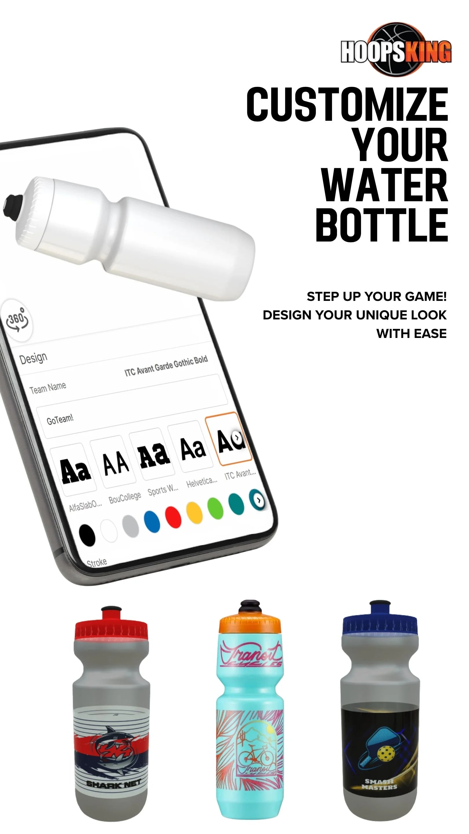 Hoopsking custom 32oz water bottle for athletes and coaches