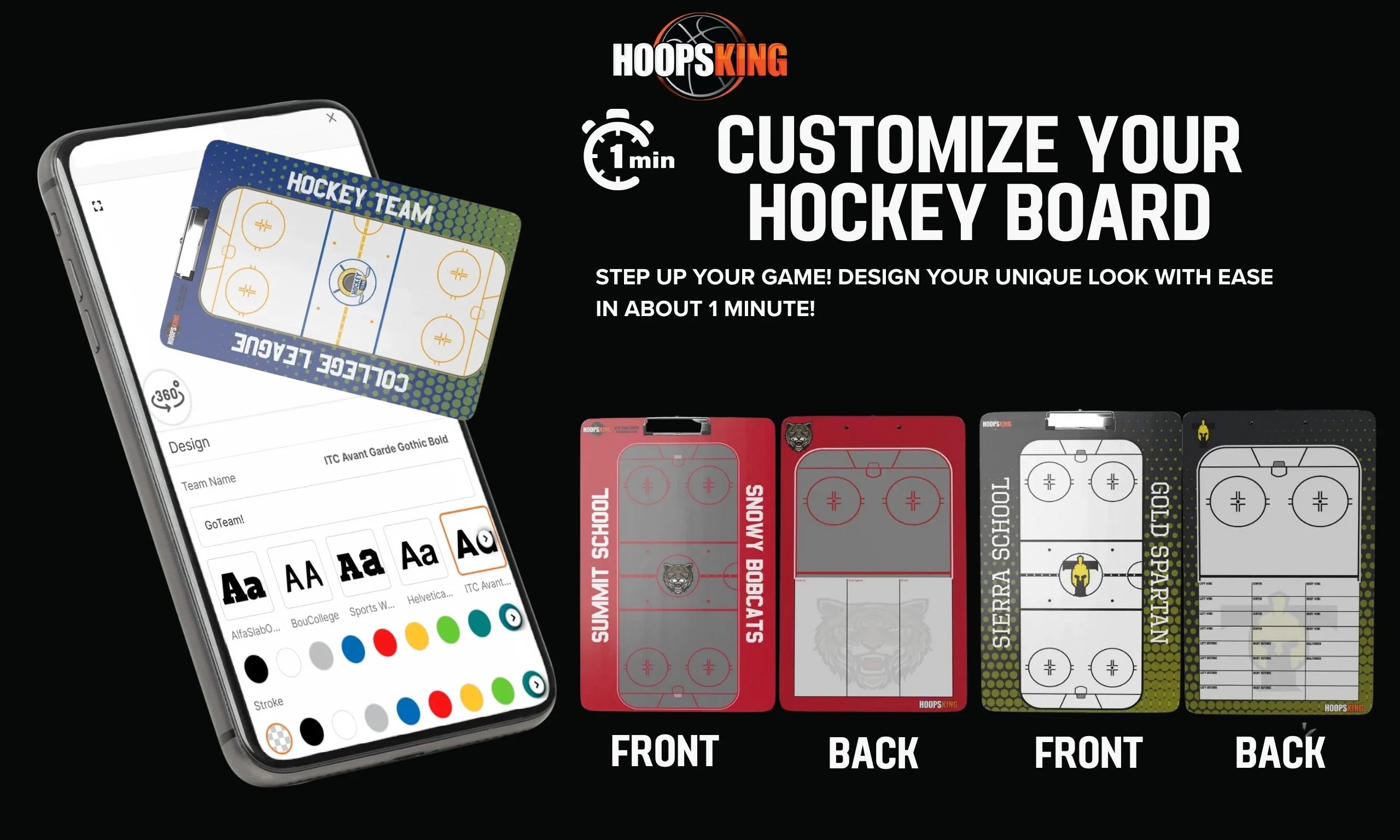 Customize your hockey dry erase board clipboard whiteboard with team name, colors, and logo options