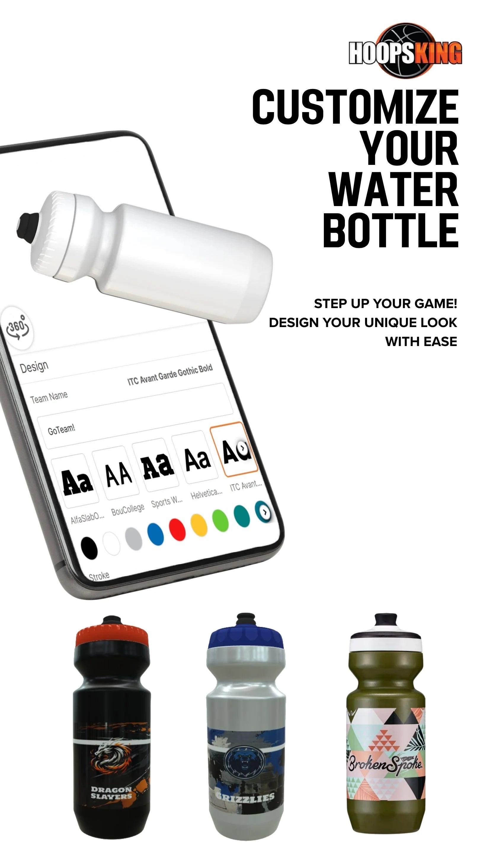 Hoopsking custom 32oz water bottle for athletes and coaches