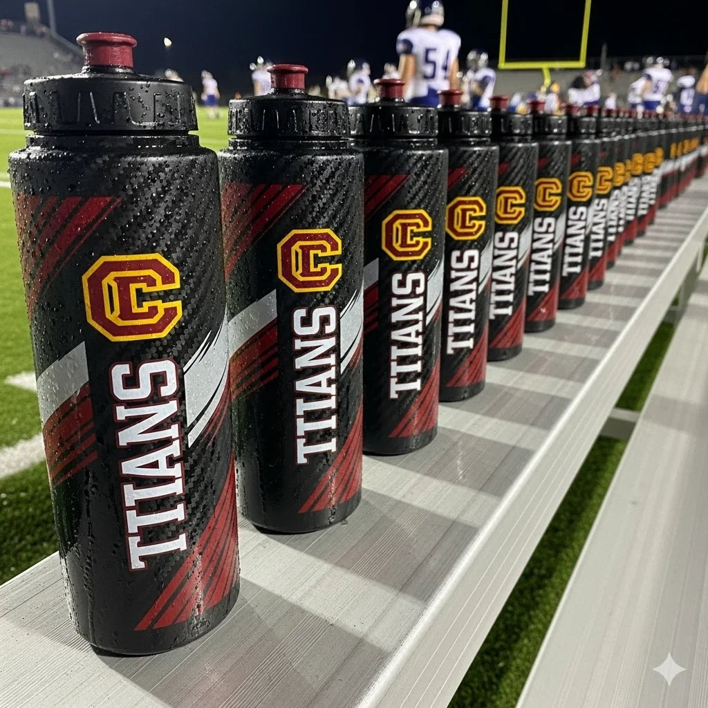 Custom 32oz football team water bottle with printed name
