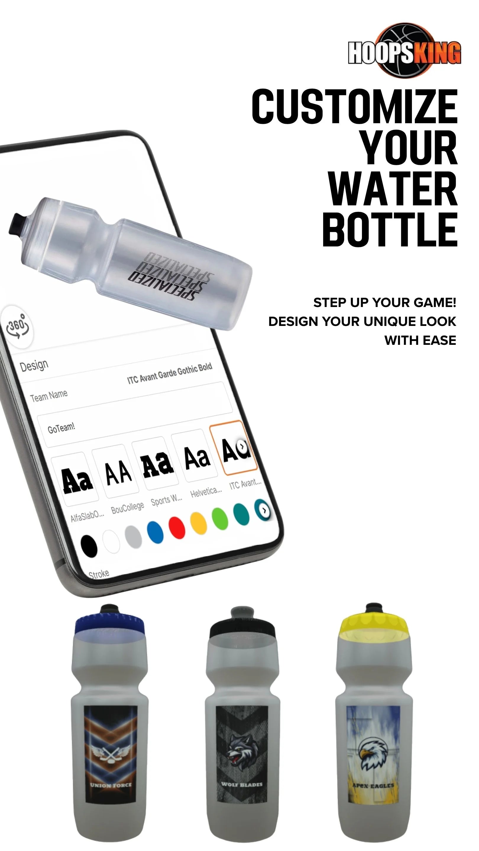 Hoopsking custom 32oz water bottle for athletes and coaches