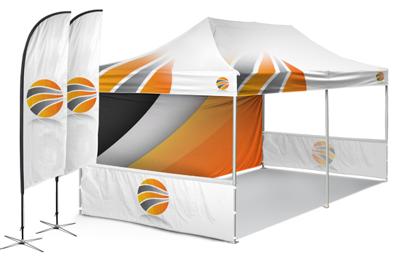 High-quality 10x20 pop-up tent with custom graphics