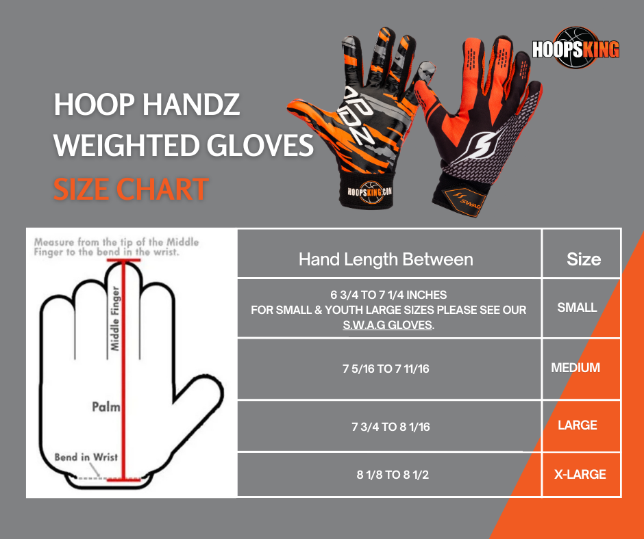 Boost your basketball skills with Hoop Handz weighted gloves—available in sizes for all players.