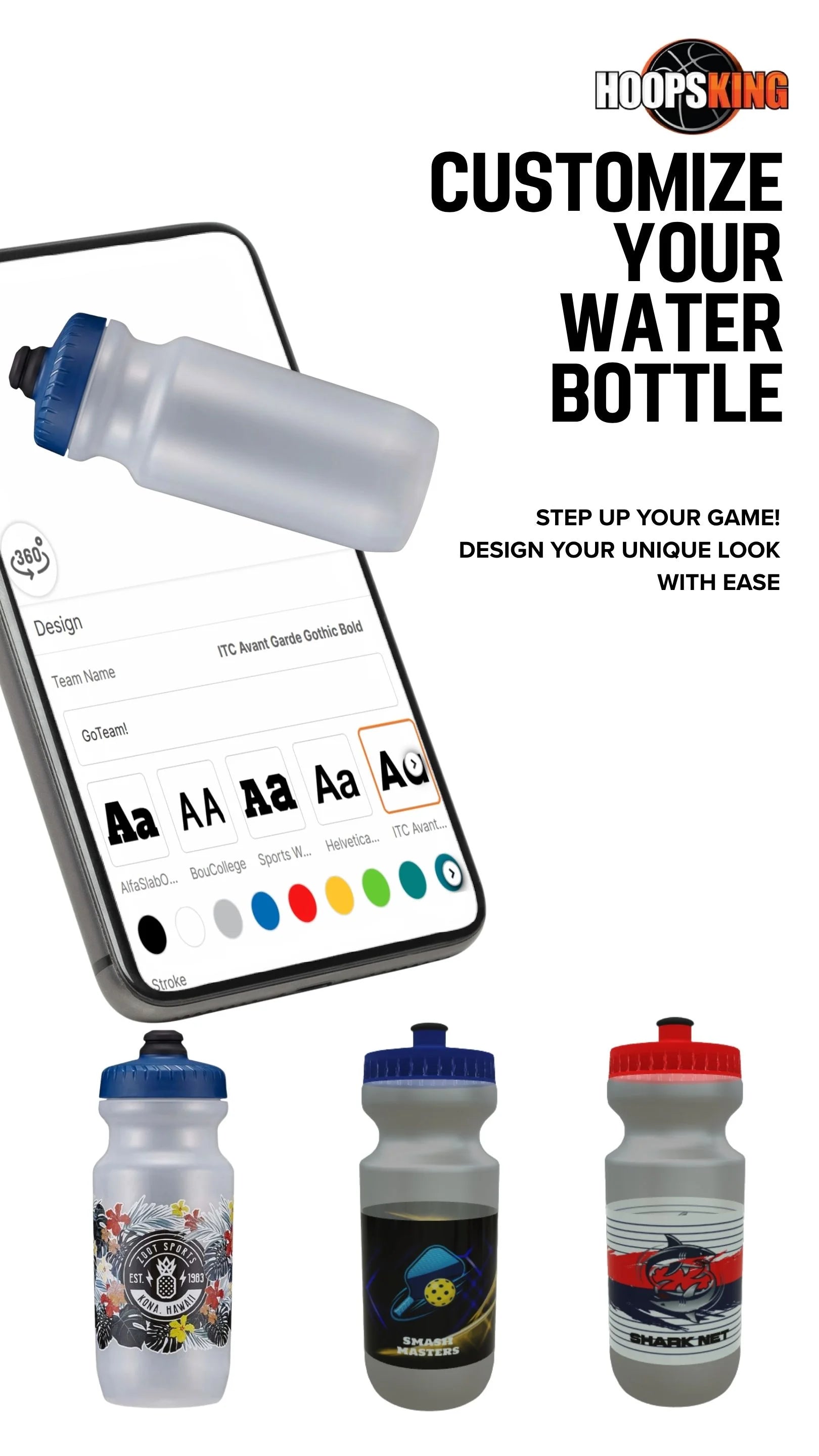 Hoopsking custom 32oz water bottle for athletes and coaches