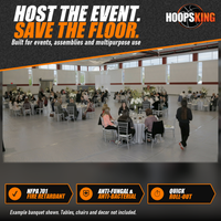 Thumbnail for Gray gym floor cover protecting a gymnasium floor under banquet tables with white flower centerpieces and seated guests