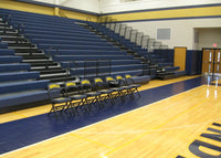 Thumbnail for Navy blue vinyl gym floor runner protecting hardwood along the bleachers
