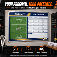 Thumbnail for Custom Lacrosse small-wall coaching board: Lacrosse small-wall sample face with varied team colors and source-informed sport diagrams or writing areas. Generic AI sample illustration. Final artwork follows the selected product designer.