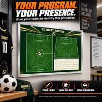 Thumbnail for Custom Soccer small-wall coaching board: Soccer small-wall sample face with varied team colors and source-informed sport diagrams or writing areas. Generic AI sample illustration. Final artwork follows the selected product designer.