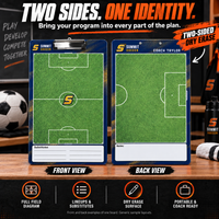 Thumbnail for Custom Soccer clipboard coaching board: Soccer clipboard sample face with varied team colors and source-informed sport diagrams or writing areas. Generic AI sample illustration. Final artwork follows the selected product designer.