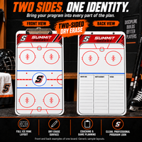 Thumbnail for Custom Hockey clipboard coaching board: Hockey clipboard sample face with varied team colors and source-informed sport diagrams or writing areas. Generic AI sample illustration. Final artwork follows the selected product designer.
