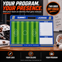 Thumbnail for Custom Lacrosse carry coaching board: Lacrosse carry sample face with varied team colors and source-informed sport diagrams or writing areas. Generic AI sample illustration. Final artwork follows the selected product designer.