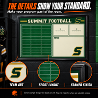 Thumbnail for Custom Football small-wall coaching board: Football small-wall sample face with varied team colors and source-informed sport diagrams or writing areas. Generic AI sample illustration. Final artwork follows the selected product designer.