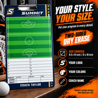 Thumbnail for Custom Lacrosse clipboard coaching board: Lacrosse clipboard sample face with varied team colors and source-informed sport diagrams or writing areas. Generic AI sample illustration. Final artwork follows the selected product designer.