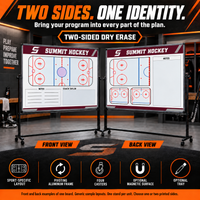 Thumbnail for Custom Hockey mobile coaching board: Burgundy full-rink and practice faces illustrating two sides of one rolling board. Generic AI sample illustration. Final artwork follows the selected product designer.