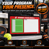 Thumbnail for Custom Pickleball pro-handle coaching board: Red pickleball reverse face with a half-court diagram and notes. Generic AI sample illustration. Final artwork follows the selected product designer.
