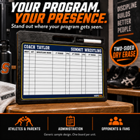 Thumbnail for Custom Wrestling pro-handle coaching board: One navy-and-gold Pro board showing the wrestling bout and period score grid. Generic AI sample illustration. Final artwork follows the selected product designer.