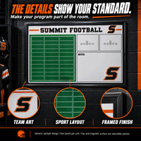Thumbnail for Illustrative custom football wall-mounted board: The details show your standard. Custom team branding and dry-erase coaching space. Generic sample design. One board per unit. Sizes vary; magnetic surface and marker tray are selectable options.
