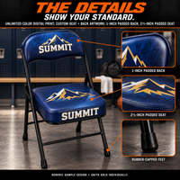 Thumbnail for Digitally printed sideline chairs: verified padding, print and folding-frame features. AI illustration with a generic sample design; each chair is a separate unit.